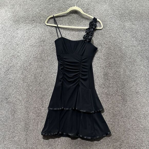 VTG 90's Y2k Taboo Dress Small Black Tiered Ruched Whimsigoth Witchy Knee Length - Picture 1 of 13